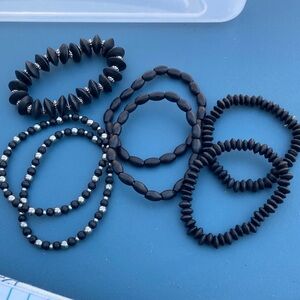 Set of Black Beaded Stretch Bracelets Boho Collection